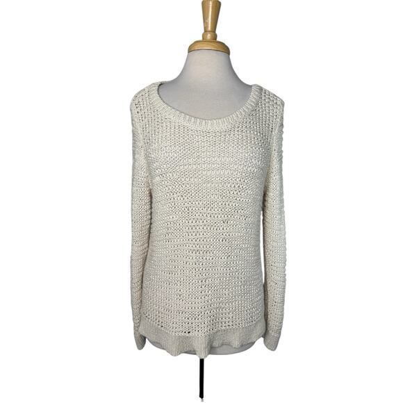 EILEEN FISHER Ivory Open Knit Pullover Sweater Size Large Womens Cotton Blend - Picture 1 of 10